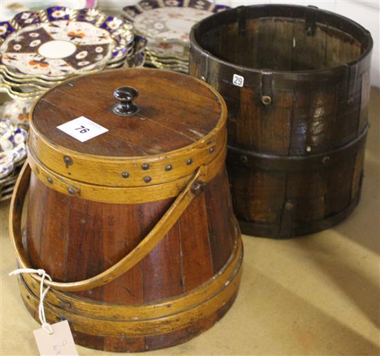Antique wooden grain measure and milk churn(-)